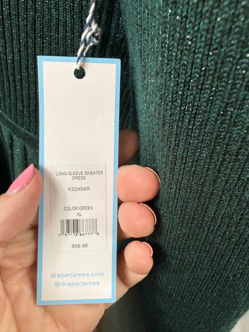 NWT Draper James Deep Green Ribbed Fit-and-Flare Long Sleeve Dress Size XL - Picture 10 of 11